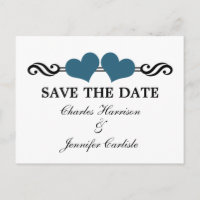 Elegante Herzen Save the Date Postkarte, blau
