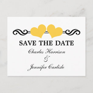 Elegante Herzen Save the Date Postkarte, gelb Ankündigungspostkarte