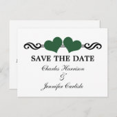 Elegante Herzen Save the Date Postkarte, grün Ankündigungspostkarte (Vorne/Hinten)