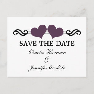 Elegante Herzen Save the Date Postkarte, Lila Ankündigungspostkarte