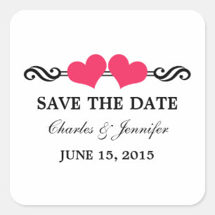 Elegante Herzen Save the Date Sticker, rosa Quadratischer Aufkleber