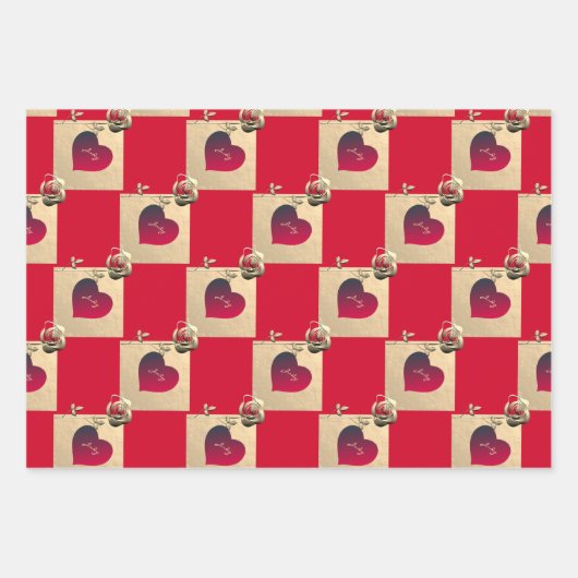 Elegante Herzen und Rose Geschenkpapier Set (Vorderseite)