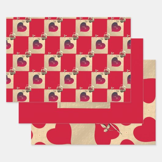 Elegante Herzen und Rose Geschenkpapier Set (Set)