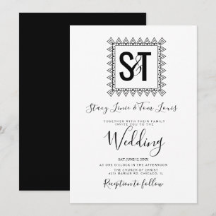 Elegante Herzen und Schwarz-weiße Hochzeiten Einladung