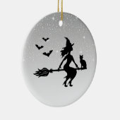 Elegante Hexe auf einem schwarzen und grauen Hallo Keramik Ornament (Rechts)