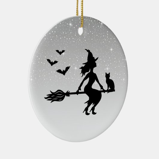 Elegante Hexe auf einem schwarzen und grauen Hallo Keramik Ornament (Rechts)