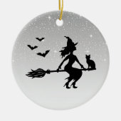 Elegante Hexe auf einem schwarzen und grauen Hallo Keramik Ornament (Vorne)