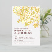 Elegante Hibiskus Beach Hochzeit Folieneinladung (Stehend vorne)