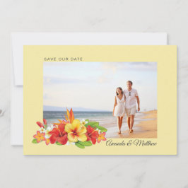 Elegante Hibiskus Tropical Floral Foto Hochzeit Save The Date