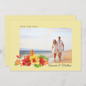 Elegante Hibiskus Tropical Floral Foto Hochzeit Save The Date (Vorne/Hinten)