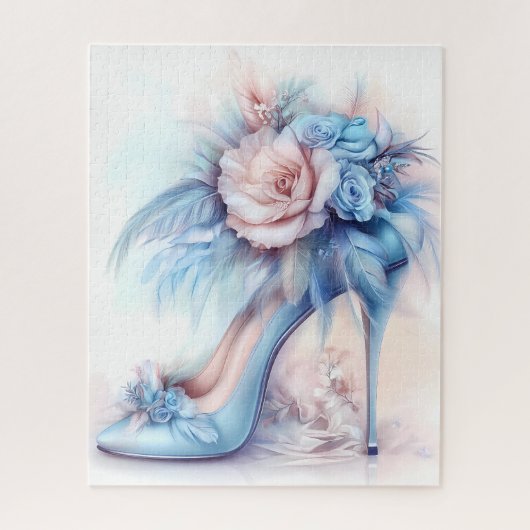 Elegante High Heel Soft Blue Floral Stiletto Puzzle (Vertikal)