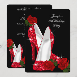 Elegante High Heels Rote Rose Black Birthday Party Einladung