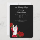 Elegante High Heels Rote Rose Black Birthday Party Einladung (Rückseite)