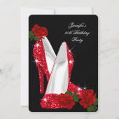 Elegante High Heels Rote Rose Black Birthday Party Einladung (Vorderseite)