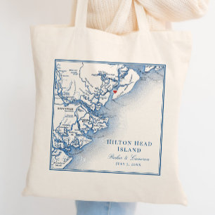 Elegante Hilton Head Karte Navy Blau Hochzeit Tragetasche