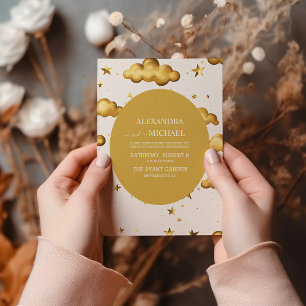 Elegante himmlische Goldmond- und Sternenhochzeit Einladung