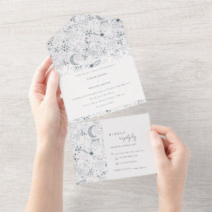 Elegante himmlische Sternennacht-Mond-Hochzeit All In One Einladung