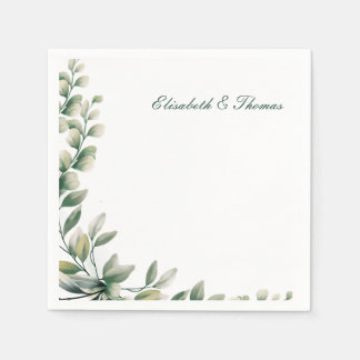 Elegante Hintergrund-Eukalyptusblätter-Hochzeit Serviette