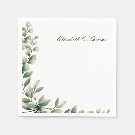Elegante Hintergrund-Eukalyptusblätter-Hochzeit Serviette (Vorderseite)