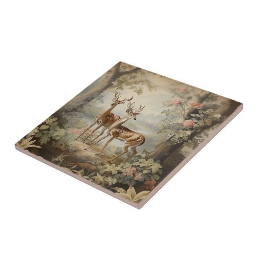Elegante Hirsche Alte Wälder Fliese (Seite)