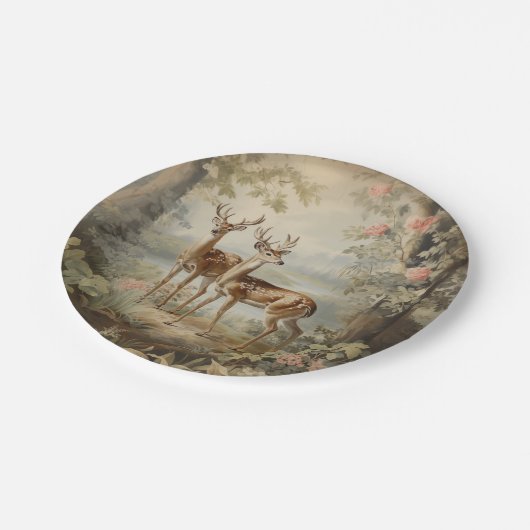 Elegante Hirsche Alte Wälder Pappteller (Schrägansicht)