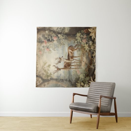 Elegante Hirsche Alte Wälder Wandteppich (Beispiel)