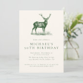 Elegante Hirschjagd Grüner Erwachsene Geburtstagsp Einladung (Stehend Vorderseite)