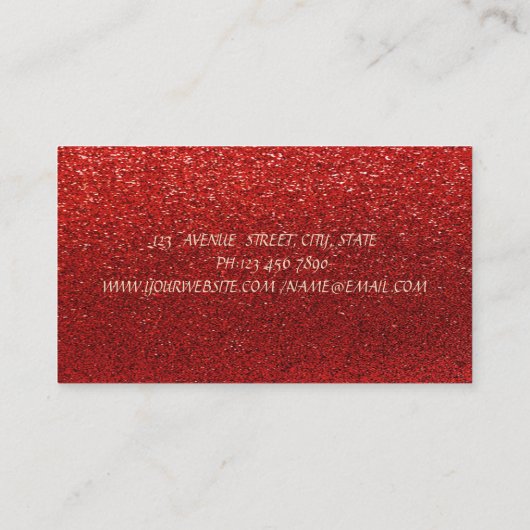 Elegante, hoch entwickelte, moderne rote Glitterie Visitenkarte (Rückseite)