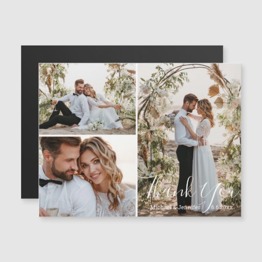 elegante Hochzeit 3 Fotos Collage danke Magnet (Vorne/Hinten)