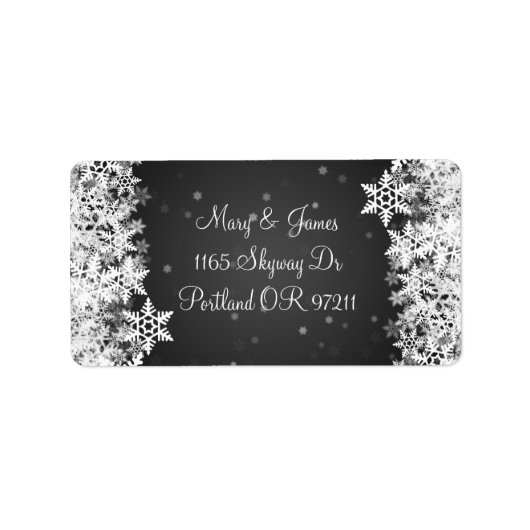 Elegante Hochzeit Adresse Winter Snowflakes Black Adressaufkleber (Vorne)