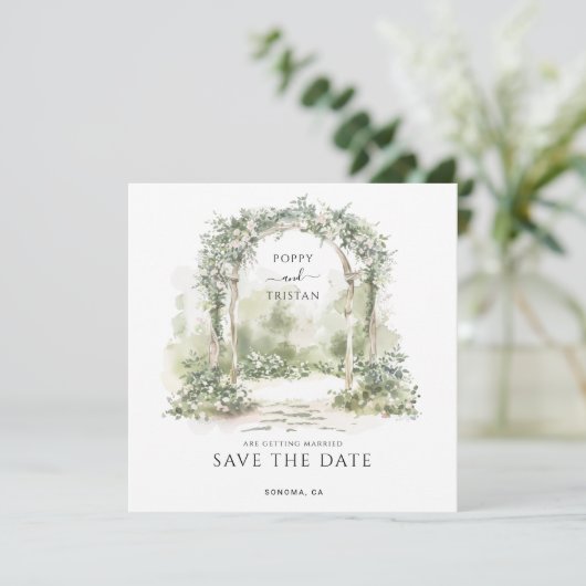 Elegante Hochzeit am Blumengarten Save The Date (Stehend Vorderseite)