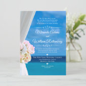 Elegante Hochzeit am Floral Ocean Beach Einladung (Stehend Vorderseite)