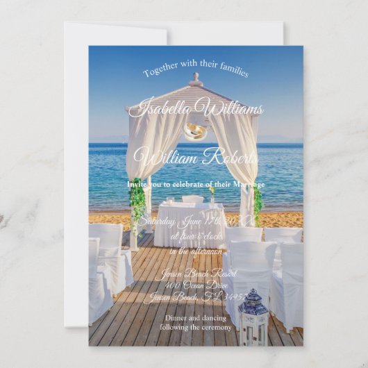 Elegante Hochzeit am Floral Ocean Beach Einladung (Vorderseite)