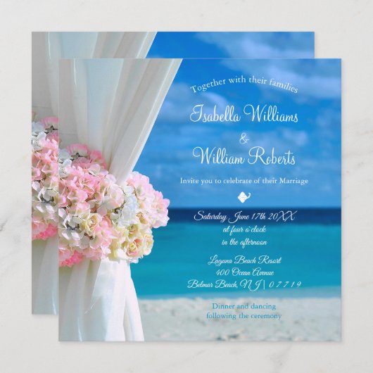 Elegante Hochzeit am Floral Ocean Beach Einladung (Vorne/Hinten)