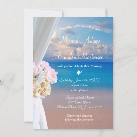 Elegante Hochzeit am Floral Ocean Beach Sommer Sun Einladung (Vorderseite)