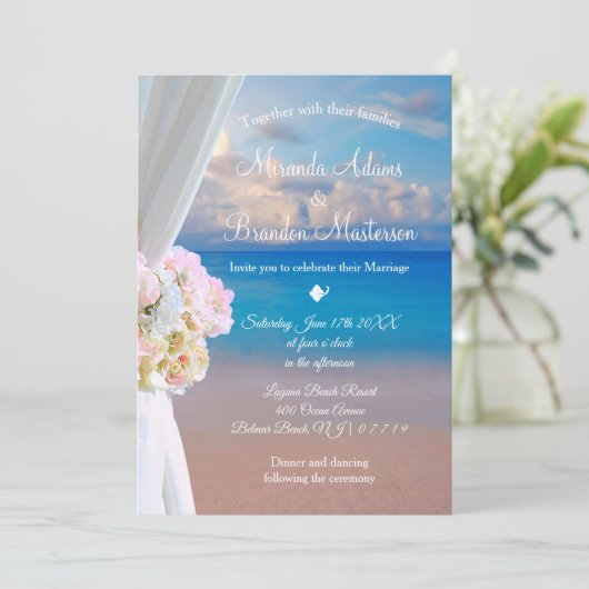 Elegante Hochzeit am Floral Ocean Beach Sommer Sun Einladung (Stehend Vorderseite)
