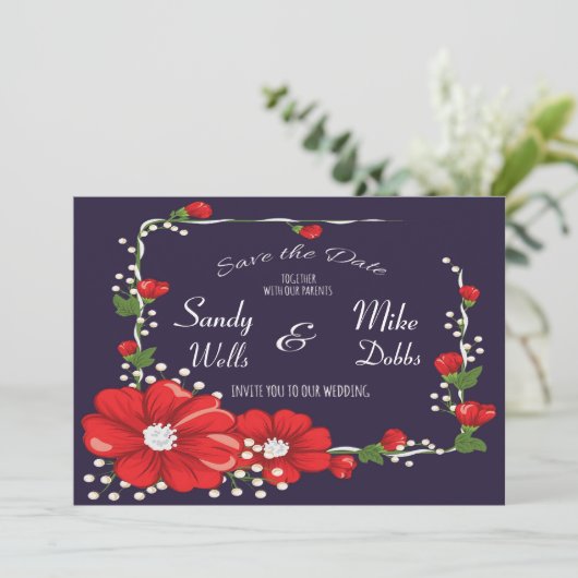 Elegante Hochzeit an der Lila Grenze Save The Date (Stehend Vorderseite)