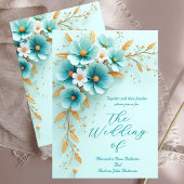 Elegante Hochzeit Aquamarin Blue White Gold Blume Einladung