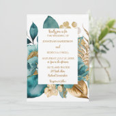 Elegante Hochzeit Aquamarin & Gold Einladung (Stehend Vorderseite)