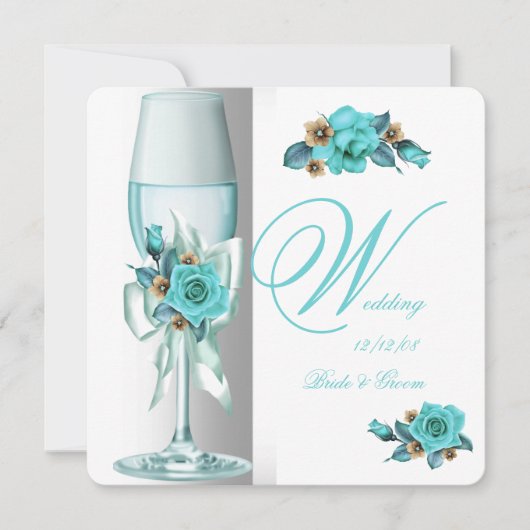 Elegante Hochzeit Aquamarin Weiß Beige Rose Champa Einladung (Vorderseite)