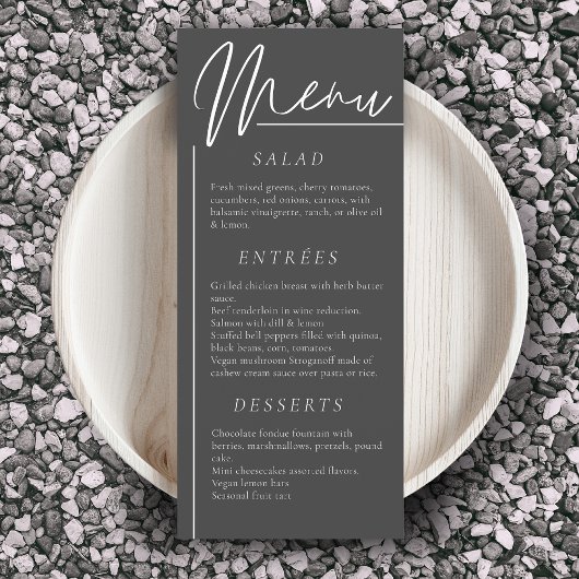 Elegante Hochzeit Aquarell Blume Dunkelgrau Abende Menükarte