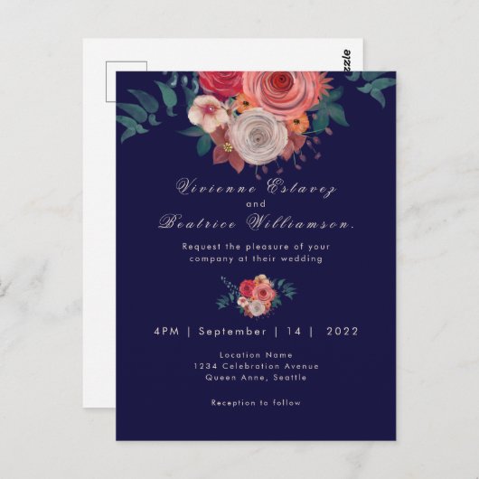 Elegante Hochzeit auf See und rote Rose Postkarte (Vorne/Hinten)