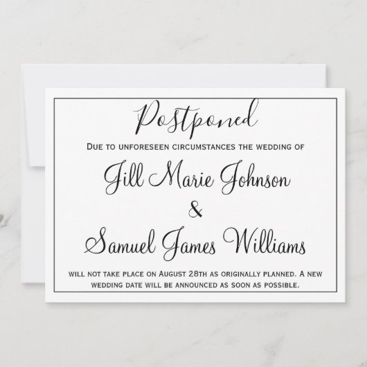 Elegante Hochzeit aufgeschoben Einladung (Vorderseite)