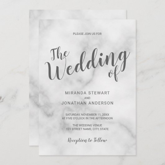 Elegante Hochzeit aus weißem Marmor Einladung (Vorne/Hinten)