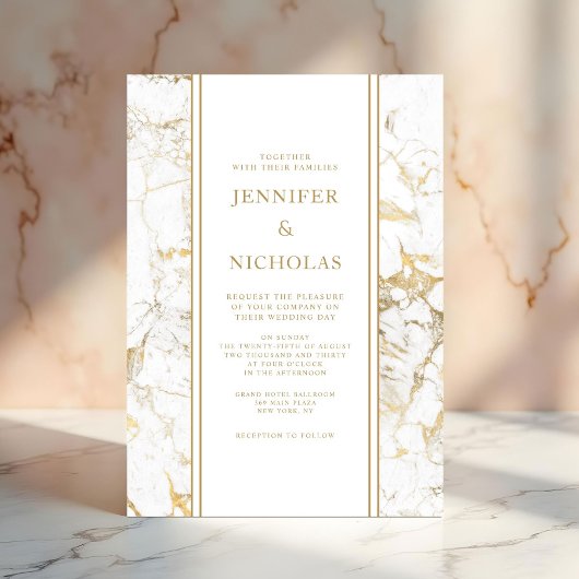 Elegante Hochzeit aus weißem und goldenem Marmor Einladung