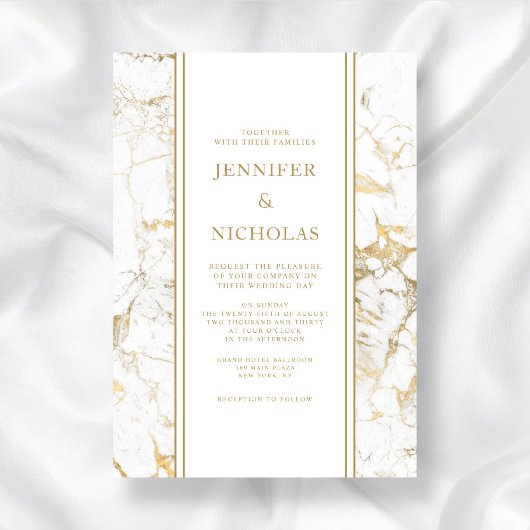 Elegante Hochzeit aus weißem und goldenem Marmor Einladung