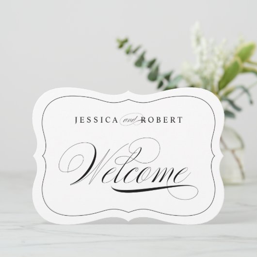 Elegante Hochzeit Begrüßungszeichen Die Schwarze G Einladung (Stehend Vorderseite)