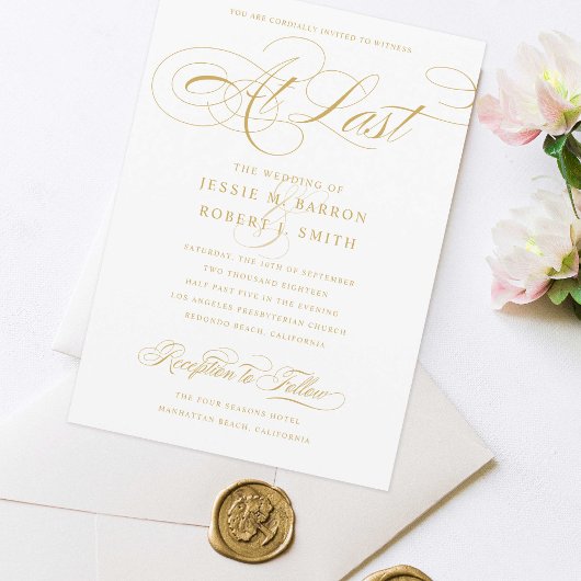Elegante Hochzeit bei letzter Goldkalligraphie Einladung