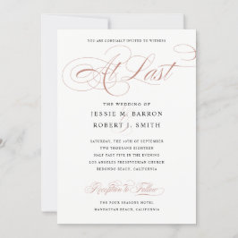 Elegante Hochzeit bei letzter Rose Gold Calligraph Einladung
