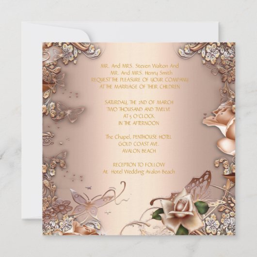 Elegante Hochzeit Beige Creme Gold Rose Einladung (Rückseite)